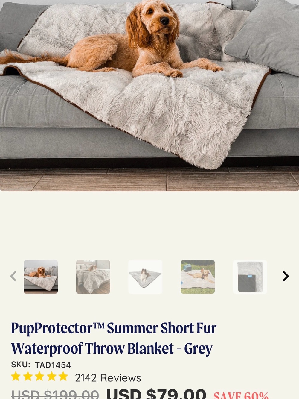 Grey Short-Fur Waterproof Dog Throw Blanket